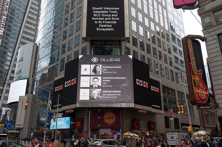 Glue42 Partners announcement at Times Square