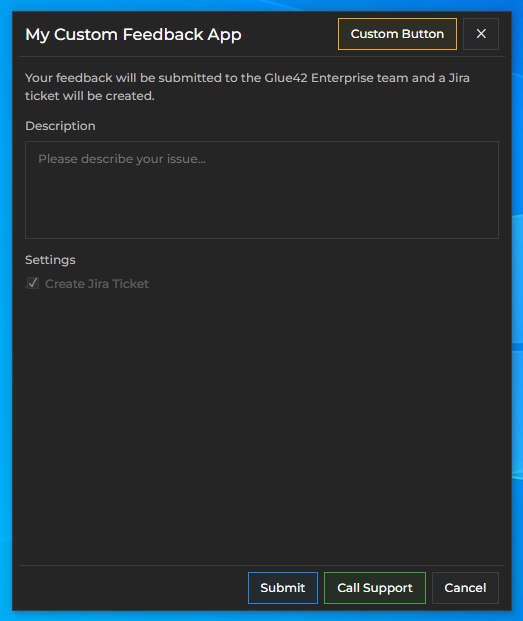 feedback custom footer in Glue42 Enterprise 3.18